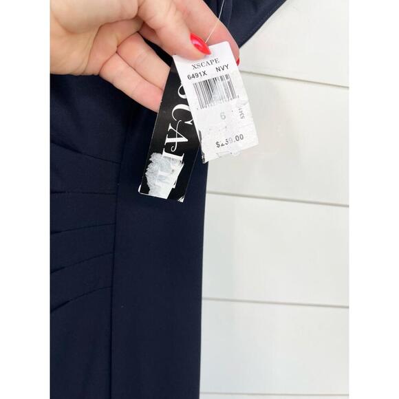 XSCAPE Navy Blue Off Shoulder Ruched Floor Length Evening Gown Dress Size 6 - Picture 5 of 13